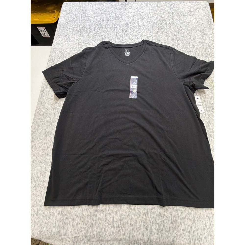 George Mens V-Neck Tee Black Soot Moisture Wicking Shirt 2XL 50-52 NWT